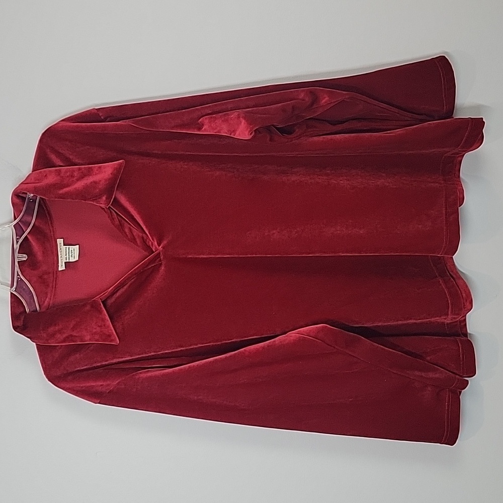 Red Velvet Velour Collared Long Sleeve shirt The Avenue 26/28